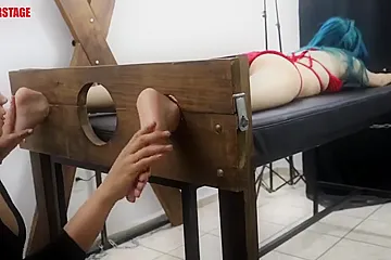 Lesbian Cutie Ass Up Whipping And Tickle In Stocks - porn video