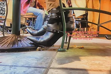 Kinky Amateur Babe In Sexy Black Boots Does Some Foot Crushing In Public - porn video
