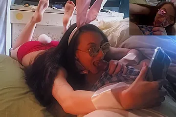 Bad Bunny - Easter Bunny Kisses On Swelling Chocolate Egg And Slaps It Against Her Tongue And Tits - porn video