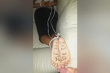 Submissive Tied Up Slut Receives My Hot Jizz On Her Delicious Soles - porn video