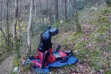 Amateur Masked Latex Rubber Doll Couple Fuck Outdoors In Forest - porn video