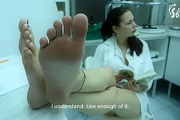 Young Doctor Gets Her Hot Feet Worshiped By Her Colleague At Work (18+) - porn video