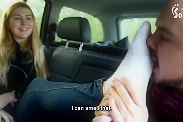 Blonde teen Gets Her Feet In Stinky White Socks Sniffed By Her Friend (18+) - porn video