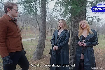 Two Exhibitionist Girls Showed Off Their Hot Bodies And Seduced A Passing Stranger - porn video
