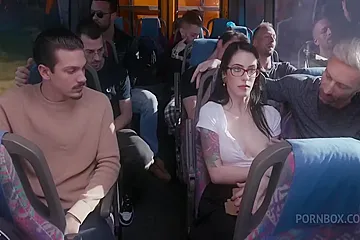 Librarian Gets Gangbanged Rough And Bukkaked On A Bus - porn video