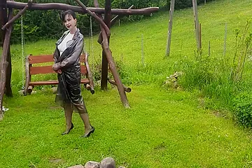Raincoat, Nylons And Bra With Open Nipples - porn video