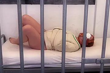 Kerry in a straitjacket, blindfold, and muzzle - porn video