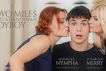 Merry Nympha - Toyboy Handyman Got Lured Into A Wild Threesome With 37 Year Old Milfs Merry And 41 Year Old Nympha - Bruno Baxter - porn video